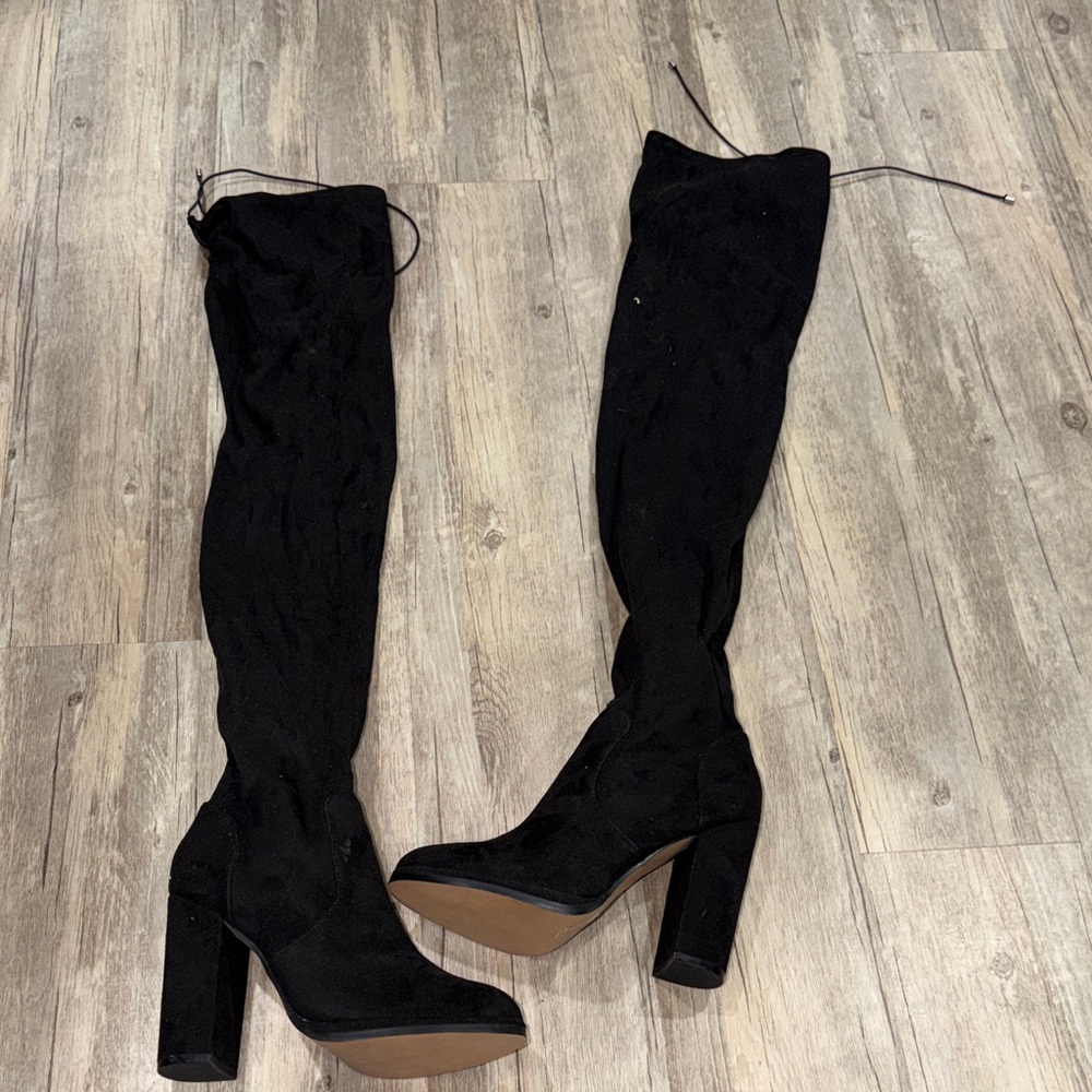 ASOS Black Over-The-Knee Suede Block Heel Boots